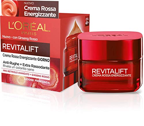 L'Oréal Paris - Crema facial energizante antiarrugas Revitalift, fórmula extra reafirmante enriquecida con ginseng rojo y proretinol avanzado, 50 ml