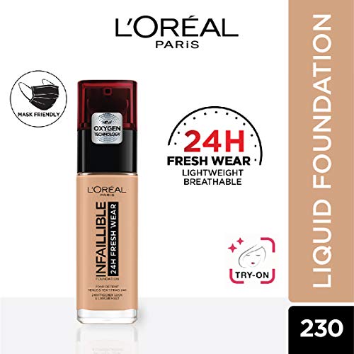 L'Oréal Paris Make-up designer 24H Fresh Wear Base de Maquillaje de Larga Duración , Tono 230 Miel Eclat- 30 ml