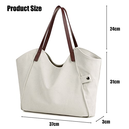 LOSMILE Mujer Bolsos de mano lona bolsos de hombro Bolsos totes Bolsos bandolera Shoppers Bolsa de playa. (Beige)