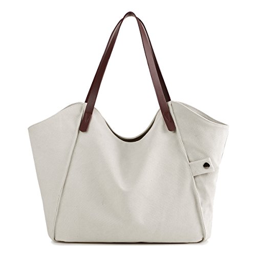 LOSMILE Mujer Bolsos de mano lona bolsos de hombro Bolsos totes Bolsos bandolera Shoppers Bolsa de playa. (Beige)