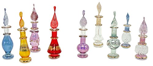 LOT / Set of 10 tiny Mouth blown EGYPTIAN PERFUME BOTTLES Pyrex Glass P-0