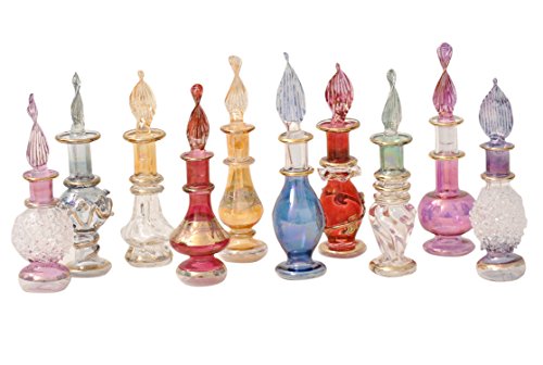 LOT / Set of 10 tiny Mouth blown EGYPTIAN PERFUME BOTTLES Pyrex Glass P-0