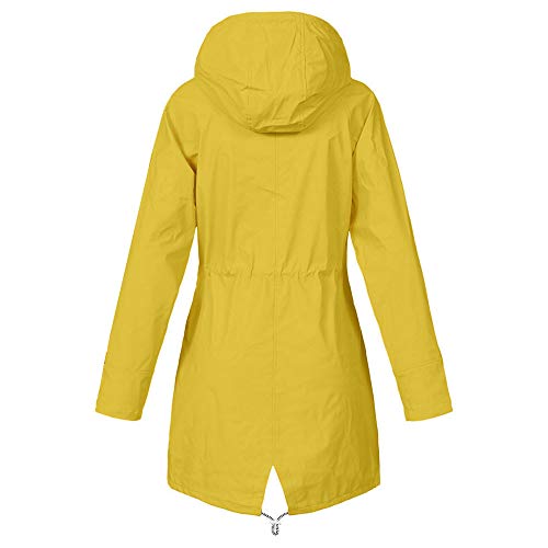 LUCKYCAT Chaqueta para Lluvia sólida para Mujer Chaquetas para Exterior Chubasquero Impermeable Impermeable a Prueba de Viento (Amarillo, Medio)