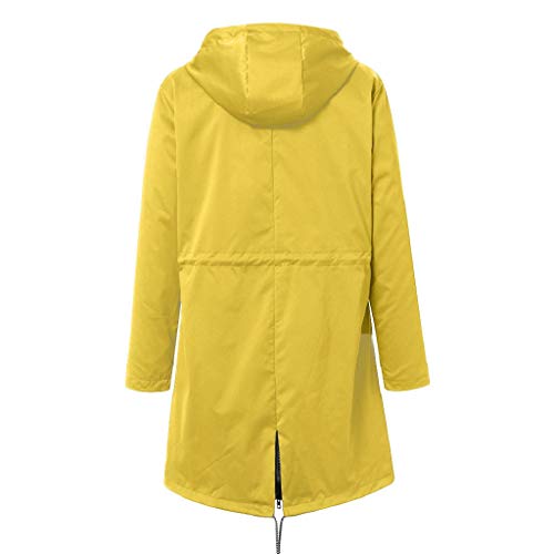 LUCKYCAT Chaqueta para Lluvia sólida para Mujer Chaquetas para Exterior Chubasquero Impermeable Impermeable a Prueba de Viento (Amarillo, Medio)