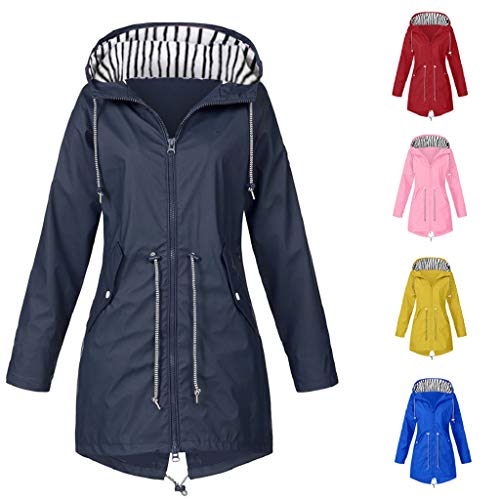 LUCKYCAT Chaqueta para Lluvia sólida para Mujer Chaquetas para Exterior Chubasquero Impermeable Impermeable a Prueba de Viento (Amarillo, Medio)