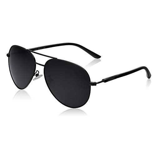 LUENX - Gafas de sol polarizadas para hombre, con protección UV 400, 60 mm Negro 13-negro L