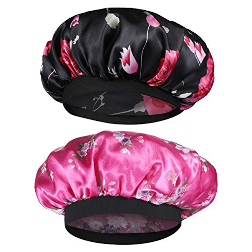 Lurrose 2 unids Sombrero de Gorro de Dormir de satén Banda Ancha Gorra de Noche Suave para Mujeres y Chicas