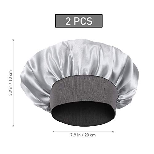 Lurrose 2pcs Sombrero de Gorro de Dormir de satén Banda Ancha Gorra de Noche Suave para Mujeres y Chicas(Negro + Plata)