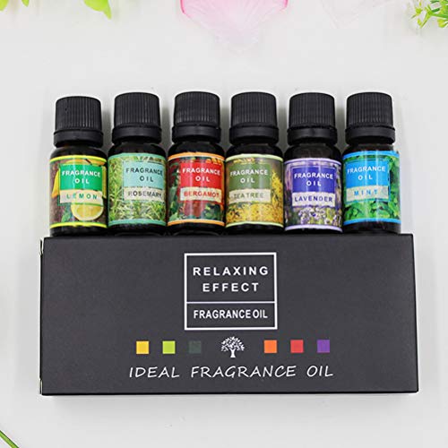 Lurrose 6 unids 10 ml Aceites Esenciales Orgánicos Naturales Set Aromatherapy Oils Perfume Boda y Uso en el Hogar Limón Lavanda Menta Rosemary Tea Tree y Bergamota Set