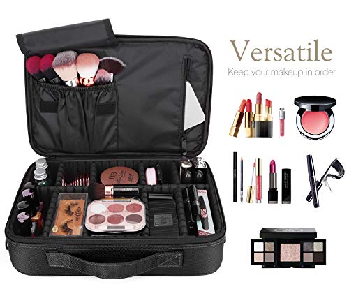 Luxspire Portátil Bolsa Cosmetica, Bolsa de neceser con gran capacidad y diseño divisible, Bolso de organizador maquillaje en viaje, Almacenamiento de Maquillaje Cosmético, Neceseres de viaje, Negro