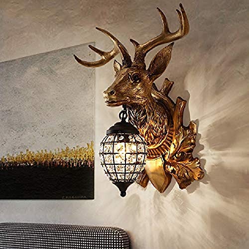 Luz decorativa Antler deer head lámpara de pared country estilo retro sala de estar mesita de noche decoración dormitorio bar craft lámpara de pared