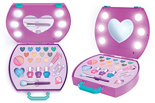 Make It Real - Light-Up Cosmetic Kit - Kids Makeup Case with Mirror and Lights for Girls and Tweens - Includes Eyeshadow, Nail Polish, Blush, Lip Gloss, Nail File, Makeup Brushes