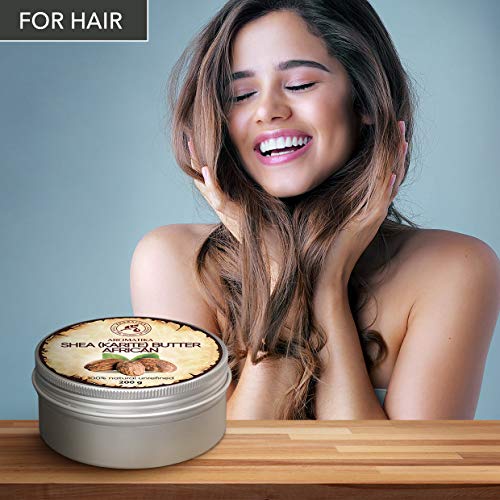 Manteca de Karité 200g - Africana -Ghana - Sin Refinar - Prensado en Frío - 100% Puro y Natural - Mejor para el Cabello - Piel - Labio - Cara - Cuidado del Cuerpo - Frasco de Aluminio