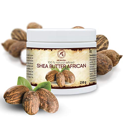 Manteca de Karité Africana 250g - Ghana - Refinado - 100% Puro y Natural - Mejor para el Cabello - Piel - Labio - Cara - Cuidado del Cuerpo - Shea Butter - Botella de Vidrio