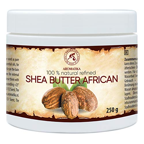 Manteca de Karité Africana 250g - Ghana - Refinado - 100% Puro y Natural - Mejor para el Cabello - Piel - Labio - Cara - Cuidado del Cuerpo - Shea Butter - Botella de Vidrio