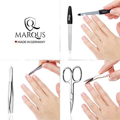 marQus set de manicura de 3 piezas de Solingen Alemania - Lima, tijeras y pinza de acero, ideal para viaje, estupendo como regalo para mujer y hombre, color negro