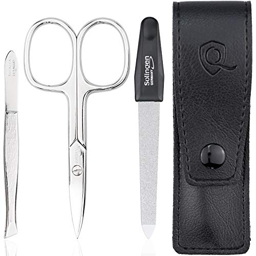 marQus set de manicura de 3 piezas de Solingen Alemania - Lima, tijeras y pinza de acero, ideal para viaje, estupendo como regalo para mujer y hombre, color negro