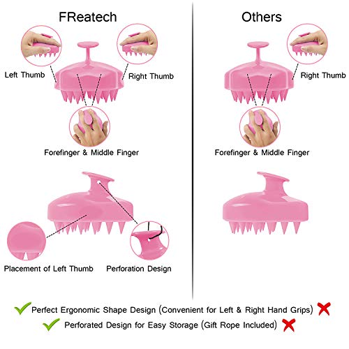 Masajeador Cuero Cabelludo, FReatech [Mojado & Seco] Masajeador Cabeza, Cepillo Pelo de Champú de Silicona Limpia las Raíces Pelo, Exfolia y Elimina Caspa, Promover Crecimiento del Pelo - Rosado