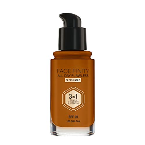 Max Factor FaceFinity 3 en 1 All Day Flawless Base de Maquillaje Tono 100 Sun Tan - 30 ml