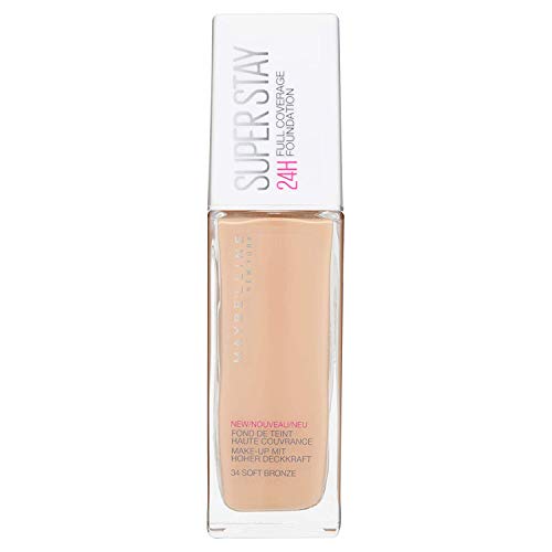 Maybelline New York - SuperStay 24H, Base de Maquillaje Semi-Mate de Alta Cobertura, Tono 34 Soft Bronze