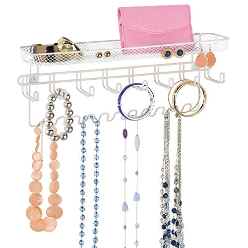 mDesign Colgador de joyas – El perfecto joyero organizador para pendientes y otros accesorios – Si busca ideas para colgar collares y organizar bisutería este es el colgador perfecto - Color: blanco