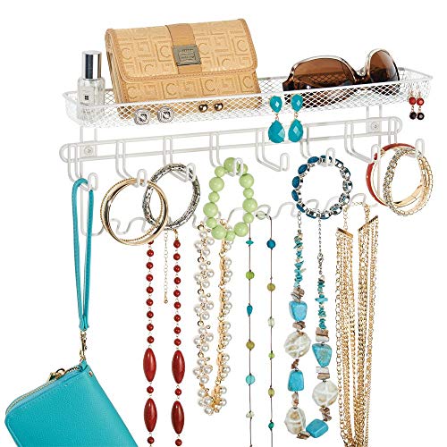 mDesign Colgador de joyas – El perfecto joyero organizador para pendientes y otros accesorios – Si busca ideas para colgar collares y organizar bisutería este es el colgador perfecto - Color: blanco