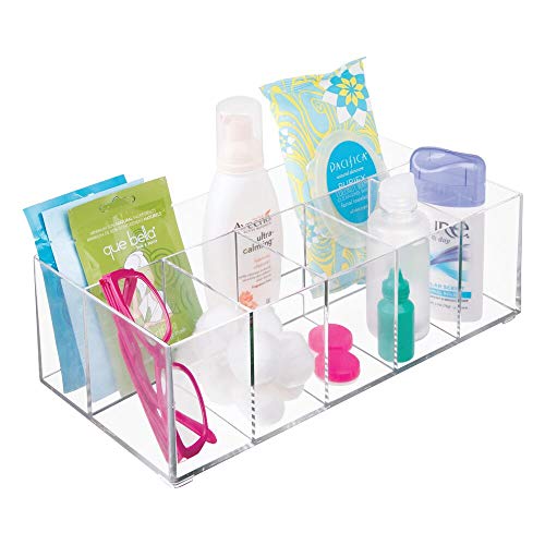 mDesign Organizador de maquillaje – Caja transparente con 6 compartimentos - Ideal para guardar maquillaje, cosméticos y productos de belleza – Plástico transparente