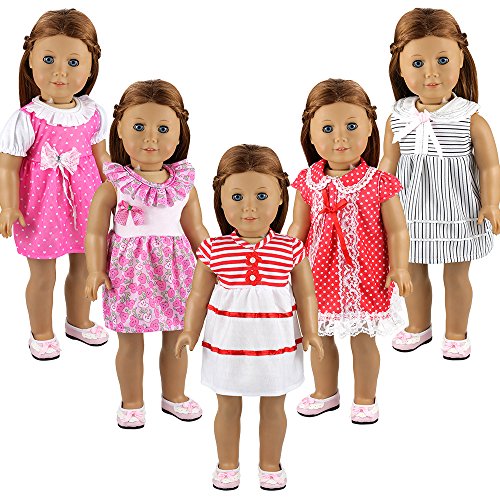 Miunana 5X Vestidos Verano Casual Ropas Fashion para 14- 18 Pulgadas Muñeca bebé 36 cm Doll 18 Pulgadas American Girl Doll