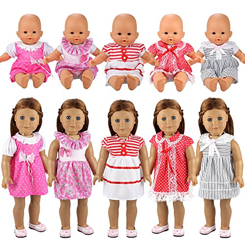 Miunana 5X Vestidos Verano Casual Ropas Fashion para 14- 18 Pulgadas Muñeca bebé 36 cm Doll 18 Pulgadas American Girl Doll