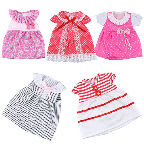 Miunana 5X Vestidos Verano Casual Ropas Fashion para 14- 18 Pulgadas Muñeca bebé 36 cm Doll 18 Pulgadas American Girl Doll