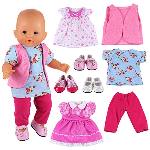 Miunana Vestidos Muñecas Verano Casual Ropas Fashion para 14- 18 Pulgadas Muñeca bebé 35 -45 cm Doll 18 Pulgadas American Girl Doll (3x Vestidos + 3x Zapatos Muñeca)