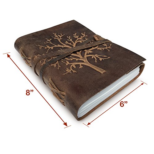 Moonster Cuaderno de Cuero Árbol de la Vida – Diario de Escritura Hecho a Mano – Bloc de Notas para Hombre y Mujer - Papel Blanco Liso 20x15 cm - El Regalo Perfecto para Dibujantes – Diario de Cuero