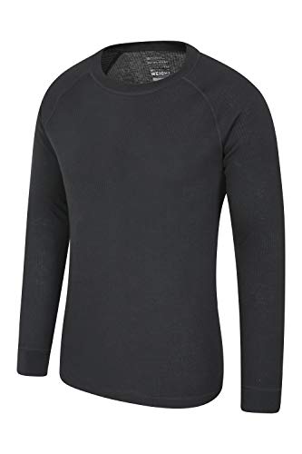 Mountain Warehouse Camiseta térmica Talus para Hombres - Secado rápido, Cuidado fácil, de Mangas largas, con Cuello Redondo, Transpirable Negro XL