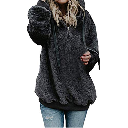 Mujer Caliente y Esponjoso Tops Chaqueta Suéter Abrigo Jersey Mujer Otoño-Invierno Talla Grande Hoodie Sudadera con Capucha riou