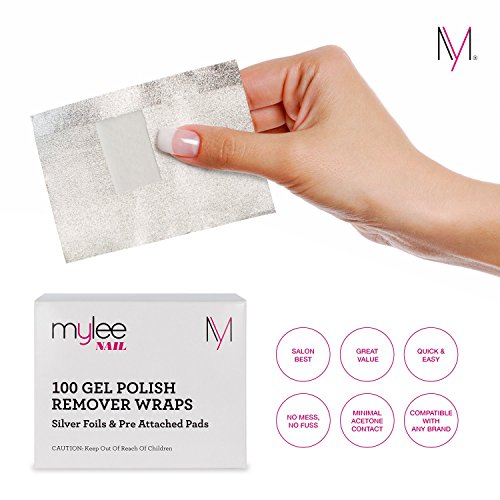 Mylee 100 Tiras Quitaesmalte de Papel de Aluminio con Toallitas de Algodón Sin Pelusas, Elimina Esmalte de Uñas de Gel Rápido y Fácil