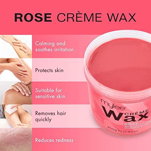 Mylee Cera De Rosa Suave en Crema para Pieles Sensibles 450 g, Pote de Crema Depilatoria para Eliminar Vello, Ideal para Cuerpo, Se Puede Calentar en el Microondas o en un Calentador de Cera