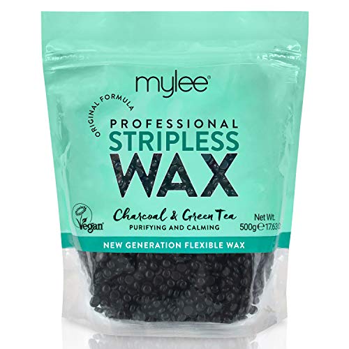 Mylee Professional Perlas de Cera Depilatoria 500g, Bolitas de Cera Depilatoria para Usar Sin Bandas, Cera Depilatoria Sin Dolor para Cuerpo, Cara e Ingles (Carbón y Té Verde)