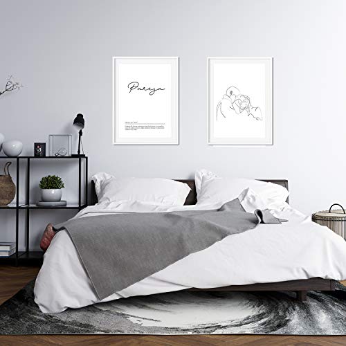 Nacnic Set de 2 Posters lineas Femeninas y Palabras Estilo nordico Blanco y Negro en tamaño A3 Beso Pareja sin Marco