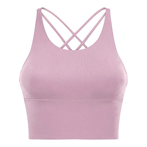 Nanomi Beauty Sujetador Deportivo de Tiras Acolchado para Mujer Workout Running Yoga Tops (Gris Morado, L)