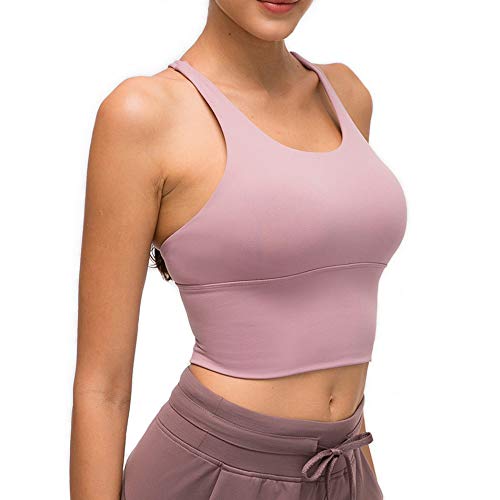 Nanomi Beauty Sujetador Deportivo de Tiras Acolchado para Mujer Workout Running Yoga Tops (Gris Morado, L)