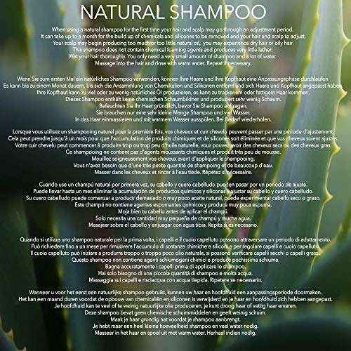 NATURAL - CHAMPÚ - REPARA Y CRECE - con ALOE VERA, RICINO, AGUACATE Y MENTA - 250 ml - por POO FREE - Sin Sulfatos, Sin Parabenos, Sin Silicona. Concentrado, Fàcil de Enjuagar.