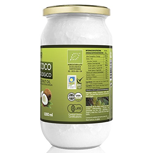 Naturseed Aceite de coco - Virgen Extra Organico, Ecologico - Puro, Natural - 1000ml - Para el Cabello y El Cuerpo, Facial, Dientes , Bebes, Para Cocinar - Masaje con Aceites Esenciales - Ebook Gratis