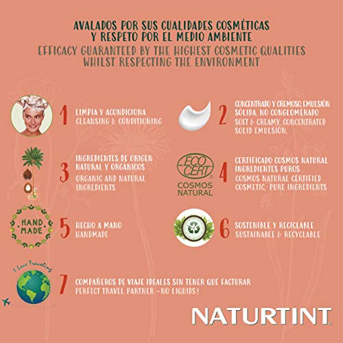 Naturtint Fortaleza 2 en 1 | Champú Sólido + Acondicionador Ecológico. Regenera y Protege | Cabello Débil, Sin Volumen o Caída | Sin SLS, sostenible | 75ml. 99% Ingredientes Naturales. ECOCERT