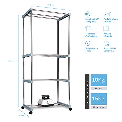 NEWTECK Secadora de Ropa Eléctrica Portátil Secadry XXL, Secadora por Ventilación, 1200W, Gran Capacidad 15 Kg, Temporizador 180 min, 3 Niveles, Silencioso, Multifunción: Secadora, Armario, Tendedero