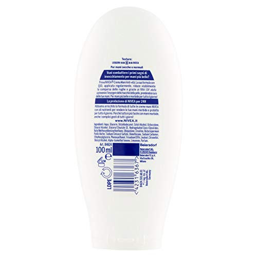 Nivea Crema Manos Ampollas hidratantes Q10 Plus con filtros UV – 6 Paquetes de 100 ml – Total: 600 ml