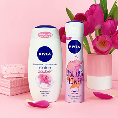 Nivea - Gel de ducha sedoso floral, 250 ml, con aceite de almendras y aroma de pétalos de rosa blanca, crema de ducha para una sensación suave en la piel