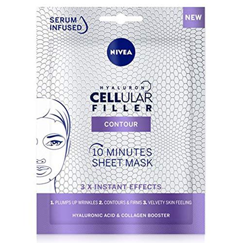 NIVEA Hyaluron Cellular Filler + Contorno Mascarilla de Tejido, mascarilla reafirmante de cuidado facial, mascarilla facial para rellenar las arrugas - 1 ud