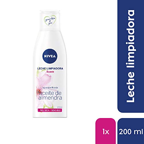 NIVEA Leche Limpiadora Suave (1 x 200 ml), limpiador facial con aceite de almendras, leche hidratante para piel seca y sensible