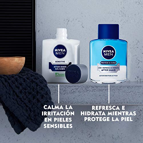 NIVEA MEN Sensitive Bálsamo After Shave (1 x 100 ml), para el cuidado de la piel sensible, bálsamo anti irritaciones con 0% alcohol para calmar la piel al instante