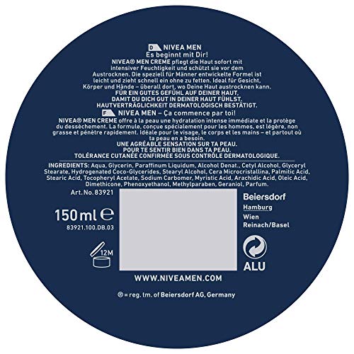 Nivea Men taza de crema de 150 ml, 4-pack (4 x 150 ml) - Version importada (Alemania)